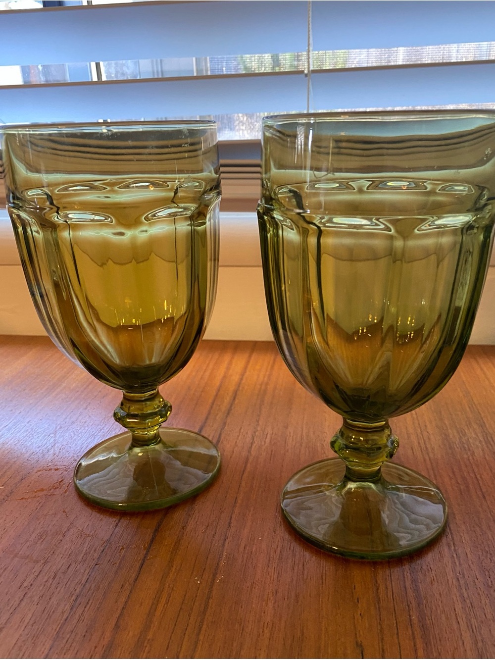 Pair of Vintage Libbey Gibraltar Green Glass Goblets